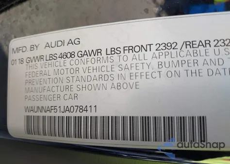 2018 Audi A5 2.0T Premium from USA, damaged, VIN WAUNNAF51JA078411